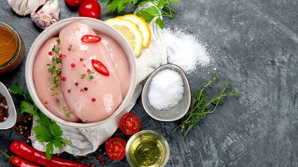 Roh Zubereitetes Hühnerfilet Zum Kochen Auf Grauem Hintergrund Gesunde Ernährung — Stockfoto