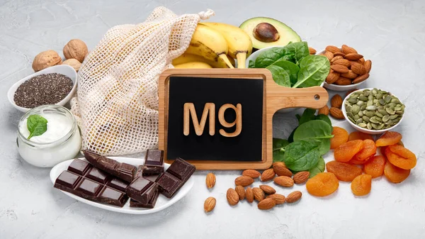 Magnéziumot Tartalmazó Termékek Választéka Egészséges Diétás Ételek — Stock Fotó