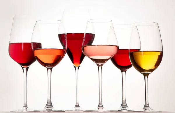 Red Rose White Wine Glasses White Background — Foto de Stock