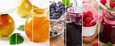 Farklı meyvelerden yapılmış reçel kolajı. Meyve yayılır.