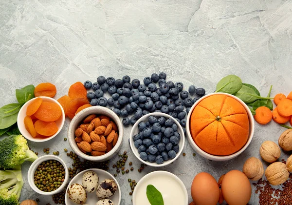 Alimentos Para Salud Los Ojos Alimentos Que Contienen Vitaminas Nutrientes —  Fotos de Stock