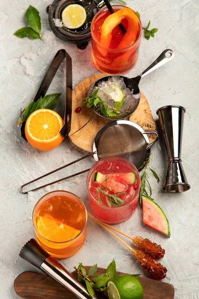 Cocktails Assortment Served Light Background Classic Drink Menu Concept Top — Stock Photo, Image