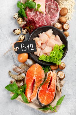 Uyku normalleşmesi için doğal B12 vitamini (Cobalamin) kaynakları; normal beyin fonksiyonlarının sağlanması; solunum sisteminin desteklenmesi; Alzheimer hastalığı tedavisi. Üst manzara, düz uzanma