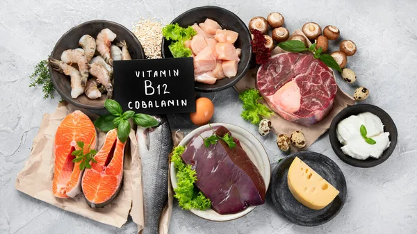 Natürliche Vitamin B12 Quellen Cobalamin Zur Normalisierung Des Schlafes Zur — Stockfoto