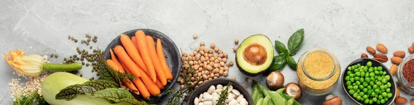 Fontes Naturais Proteína Vegetal Fundo Claro Conceito Dieta Equilibrada Saudável — Fotografia de Stock