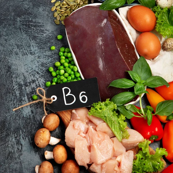 Surse Naturale Vitamina B12 Piridoxina Conceptul Alimentar Sănătos Vedere Sus — Fotografie, imagine de stoc