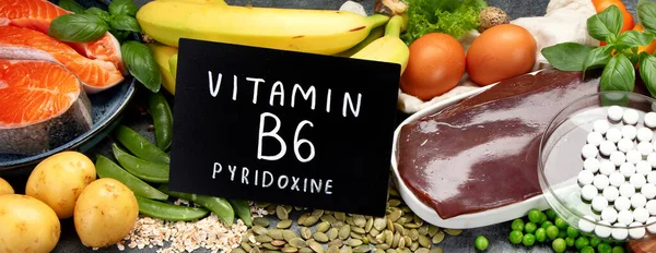 Естественные Источники Витамина В12 Пиридоксин Концепция Здорового Питания Панорама — стоковое фото