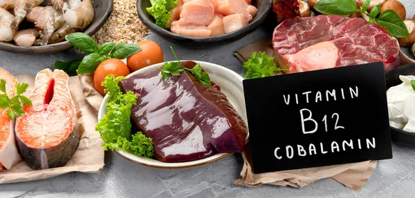 Přírodní Zdroje Vitaminu B12 Kobalamin Pro Normalizaci Spánku Zajištění Normální — Stock fotografie