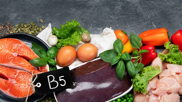 Mat Hög Vitamin Mörk Bakgrund Hälsosam Kost Koncept Ovanifrån Platt — Stockfoto
