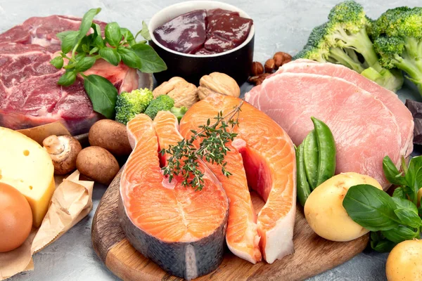 Jídlo Vysokým Obsahem Vitaminu Světlém Pozadí Zdravá Strava Koncepce — Stock fotografie