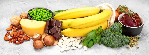 Food High Vitamin Dark Background Healthy Diet Concept Panorama — Stock Photo, Image