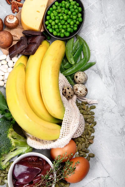 Alimentos Ricos Vitamina Sobre Fondo Oscuro Concepto Dieta Saludable Vista — Foto de Stock