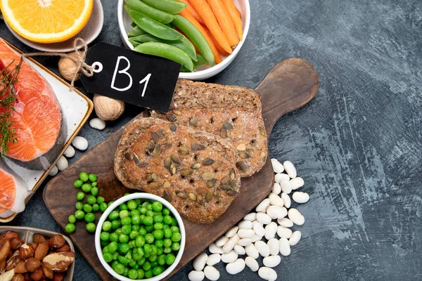 Alimentos Ricos Vitamina Sobre Fondo Oscuro Concepto Dieta Saludable Vista — Foto de Stock