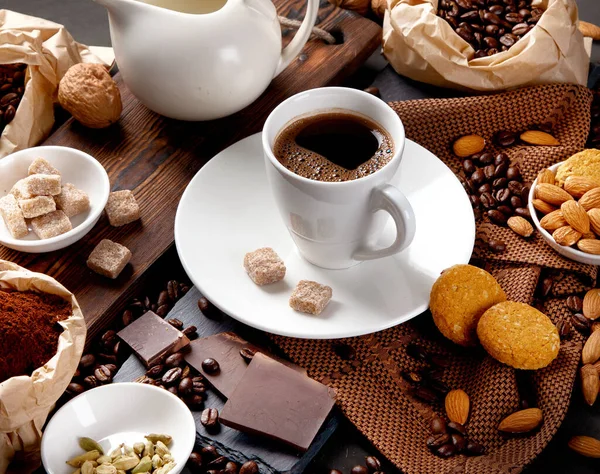 Кава Закусками Чорному Тлі Налаштування Таблиці — стокове фото