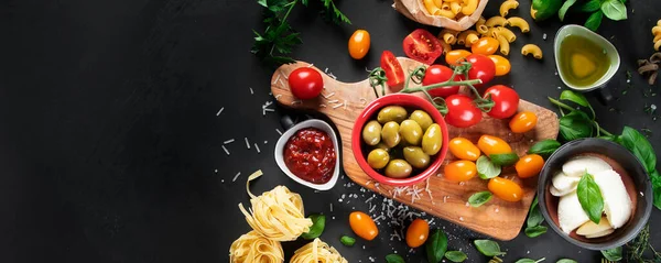 Italian Food Snacks Dark Background Traditional Food Concept Top View — Stock Photo, Image
