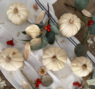 Tatil masası. Şükran Günü konseptin kutlu olsun. Üst manzara, düz uzanma