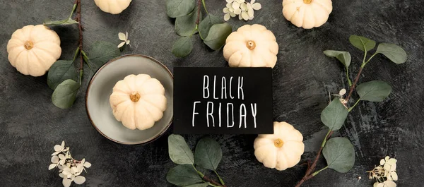 Pumpkin Eucalyptus Harvest Black Friday Composition Holiday Season Concept Top — Stock Photo, Image