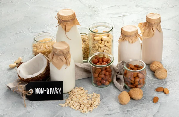 Assortment Non Diary Plant Based Milk Organic Vegan Food Concept — Stock Photo, Image