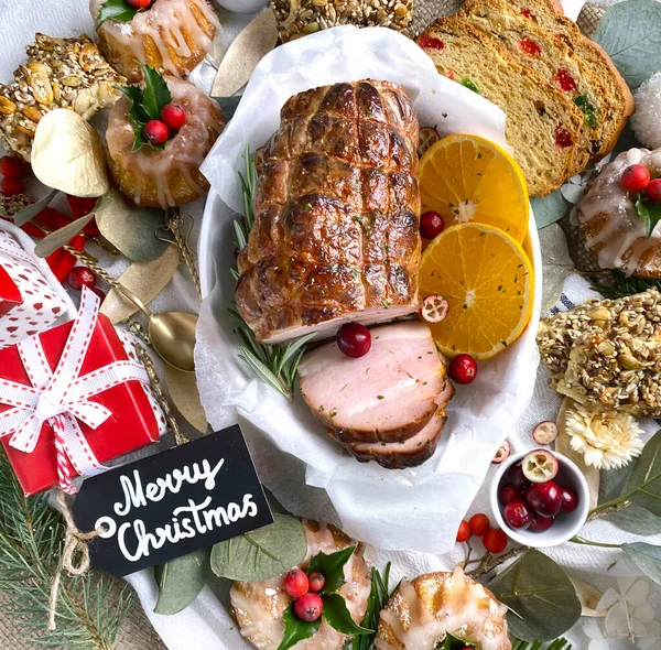 Traditioneller Weihnachtsschinken Blick Von Oben — Stockfoto