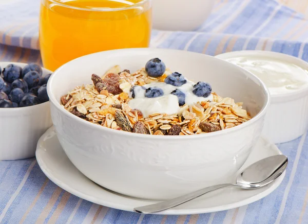 Muesli με γιαούρτι. Παραδοσιακό υγιεινό πρωινό . — Φωτογραφία Αρχείου