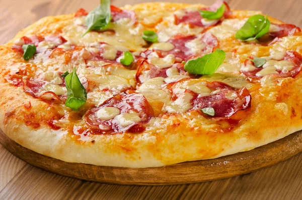 Frische hausgemachte Salami-Pizza — Stockfoto