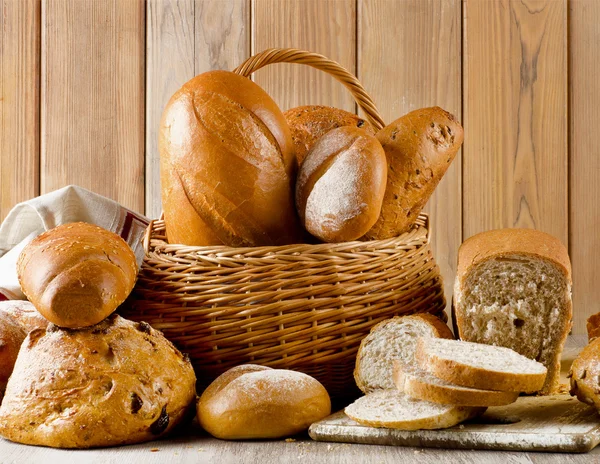 Bread loafs in basket — Stock Photo, Image