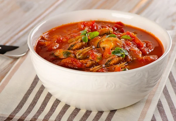 Bowl of seafood soup — Stock Photo, Image