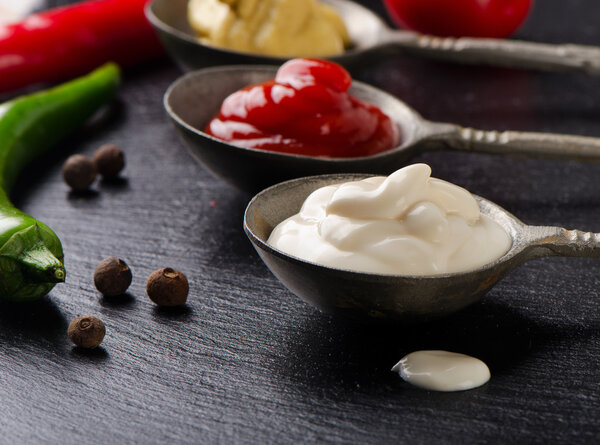 Mustard, ketchup and mayonnaise