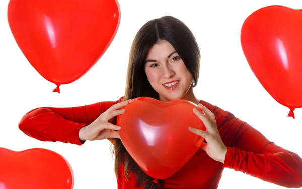 Woman holding red heart — Stock Photo, Image