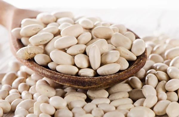 White beans in a wooden spoon. — Stock Photo, Image