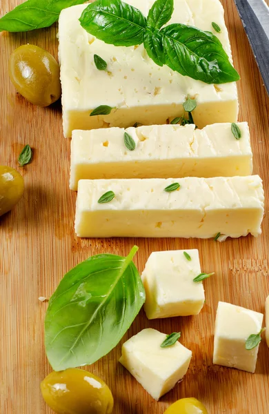 Tasty cheese on board — Stock Photo, Image
