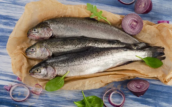 Fresh trouts on table. — Stock Photo, Image