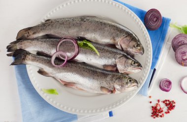 Fresh Rainbow trouts plate clipart