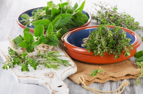 Fresh green mediterranean herbs. — Stock Photo, Image