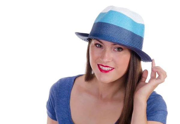 Mujer joven con sombrero azul —  Fotos de Stock