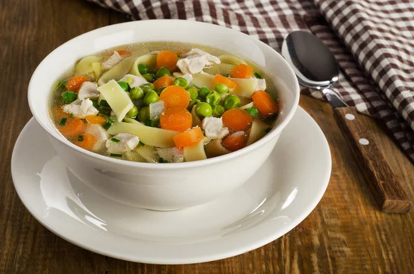 Bowl of chicken noodles soup — Stock Photo, Image