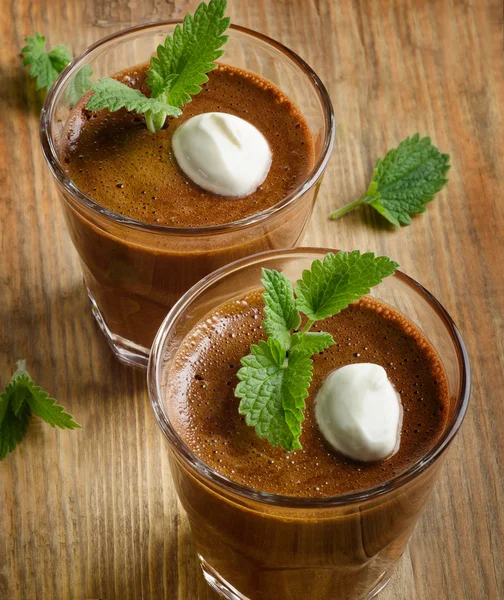 Homemade Chocolate Mousse in glasses — Stock Photo, Image