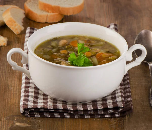 Soup with Lentils, Beans, Chicken and Vegetables — Stock Photo, Image