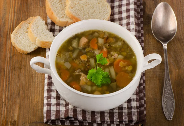レンズ豆、豆、チキンと野菜のスープ — ストック写真