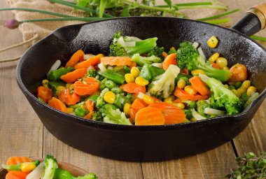 Stir fried vegetables in a  skillet