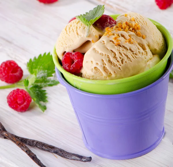 Ice cream with berries and mint — Stock Photo, Image