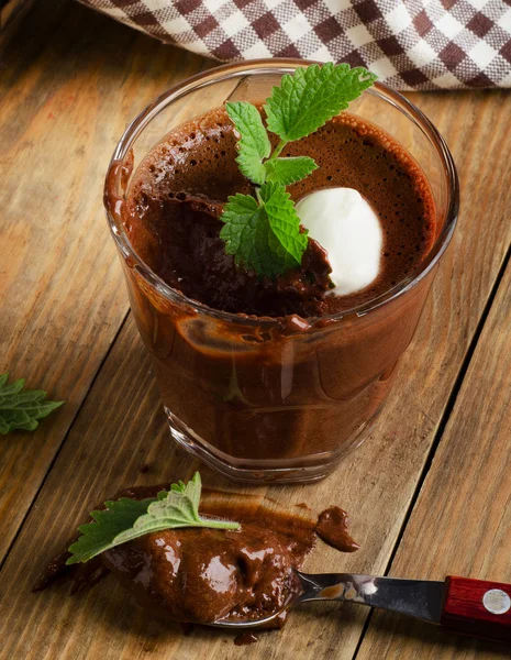 Chocolate Mousse in a spoon — Stock Photo, Image