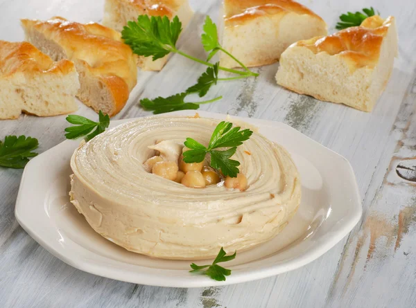 Gesunder hausgemachter cremiger Hummus — Stockfoto