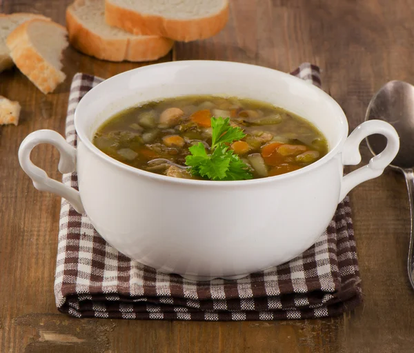 Soup with Lentils, Beans, Chicken and Vegetables. — Stock Photo, Image