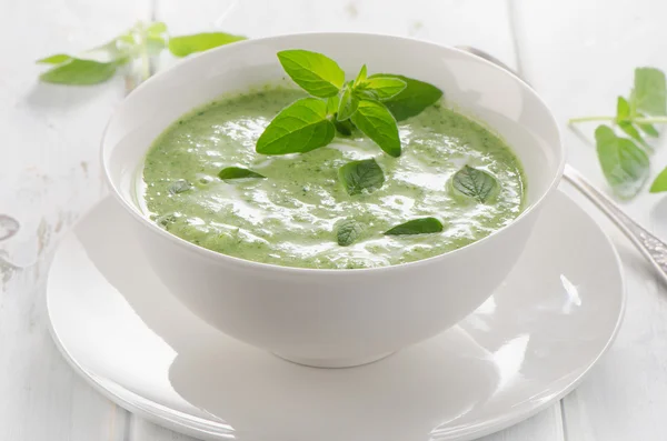 Kremowa zupa jarzynowa z ziołami. — Zdjęcie stockowe