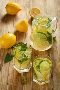 El yapımı nane ve limon ile su
