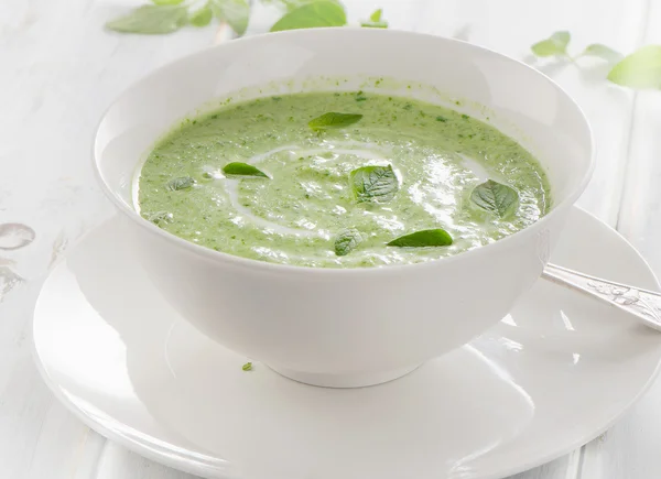 Creamy vegetable soup in white bowl — Stock Photo, Image