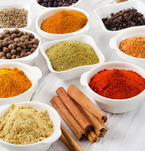 Powder spices in bowls — Stock Photo, Image