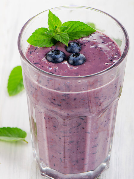 Glass of blueberry smoothie