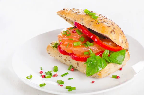 Sanduíche de cereais com salmão — Fotografia de Stock